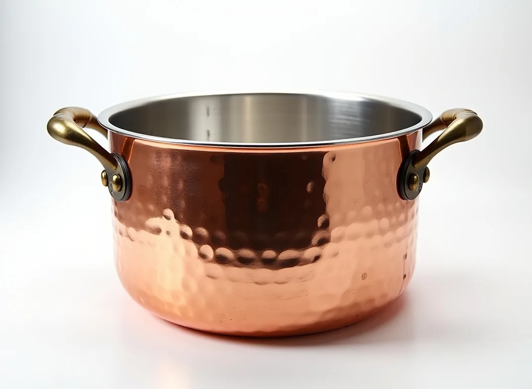 Ruffoni Opera hammered copper stock pot 7.5 litre with bronze decorative knobs